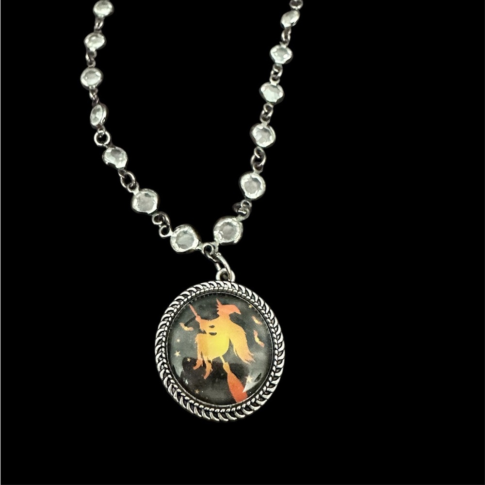 Halloween Necklace. Handmade. Witch on a broom!
